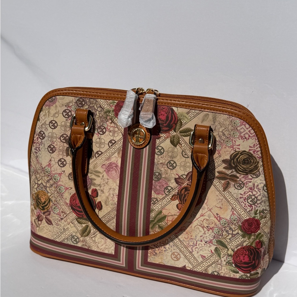 Giani Bernini Floral Stripe Dome Satchel - Tan Multi